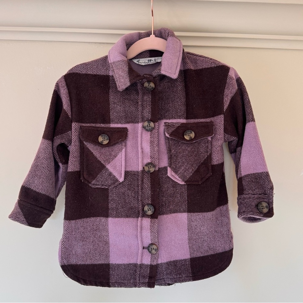 H&M Purple and Brown Plaid Oversized Shacket